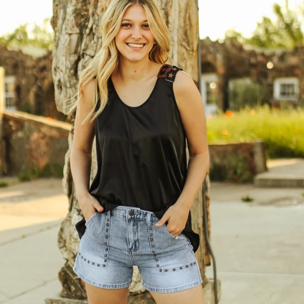 2FlyCo Slay It Satin Tank Top - Black